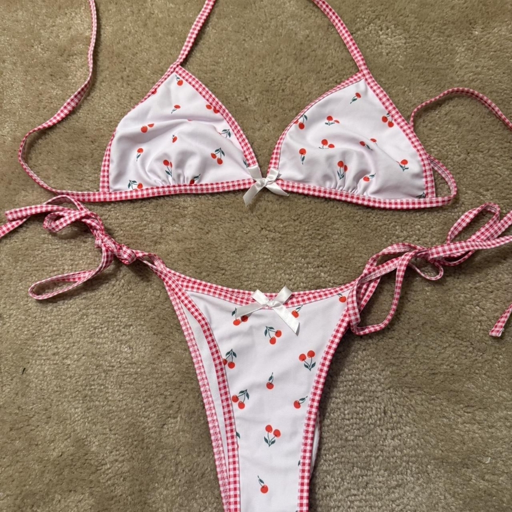 Pink and White Cherry Bikini Set